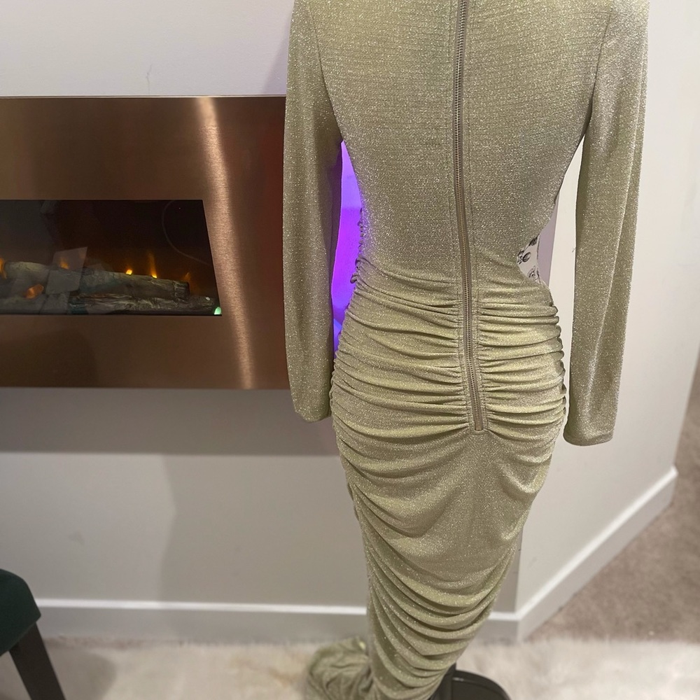 Light Gold Long Sleeve Metallic CutOut Dress - Picture 4 of 6